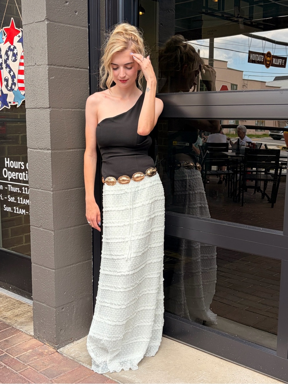 Lucy in the Sky White Textured Tiered Maxi Skirt
